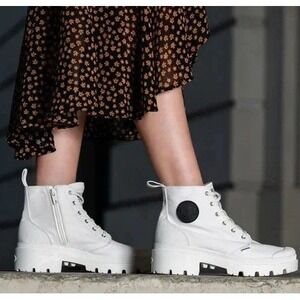 Palladium Twill White Canvas Platform Combat Boots High‎ Top Zip 8